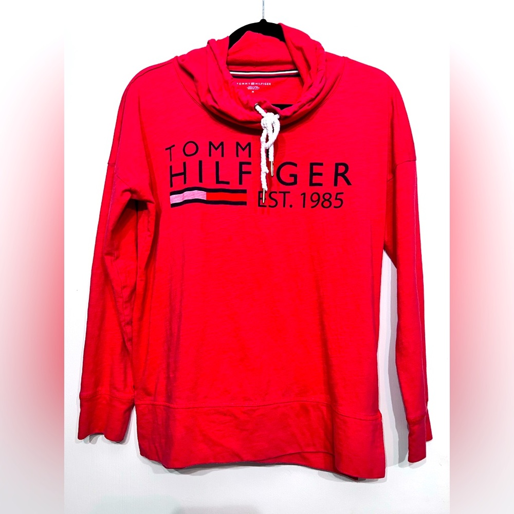 Tommy Hilfiger Red Cowl Neck Logo Pullover – Women’s Size M, EUC